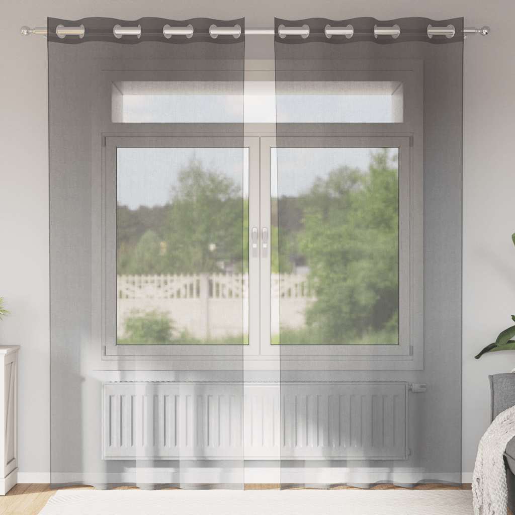 Rõngastihendiga kardinad 2 tk Tumehall 140x225 cm