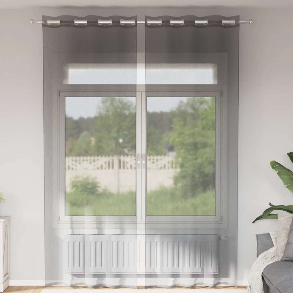 Rõngastihendiga kardinad 2 tk Tumehall 140x300 cm