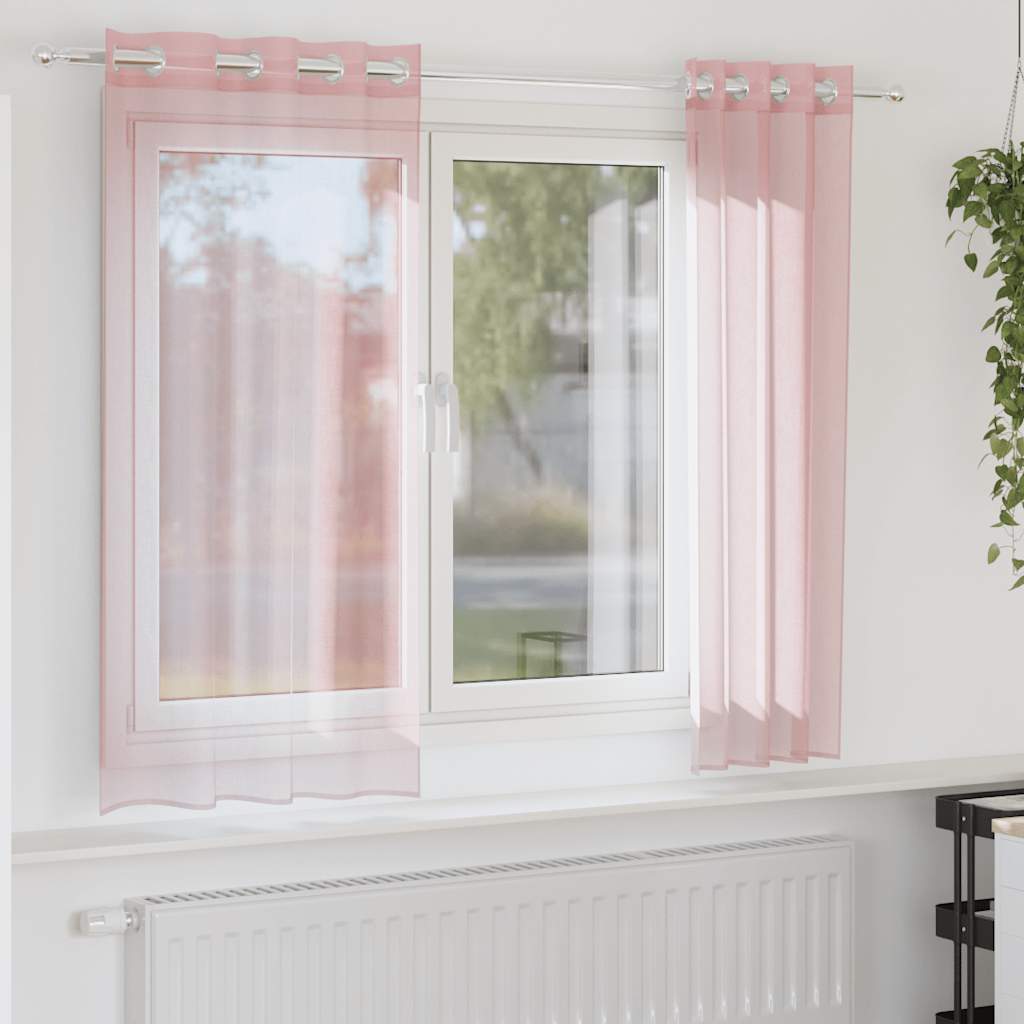 Rõngastihendiga kardinad 2 tk Heleroosa 140x175 cm