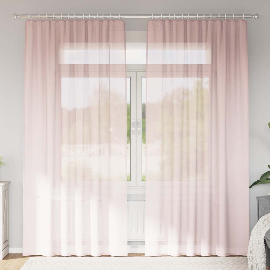 Voile kardinad varrastega taskutega 2 tk Heleroosa