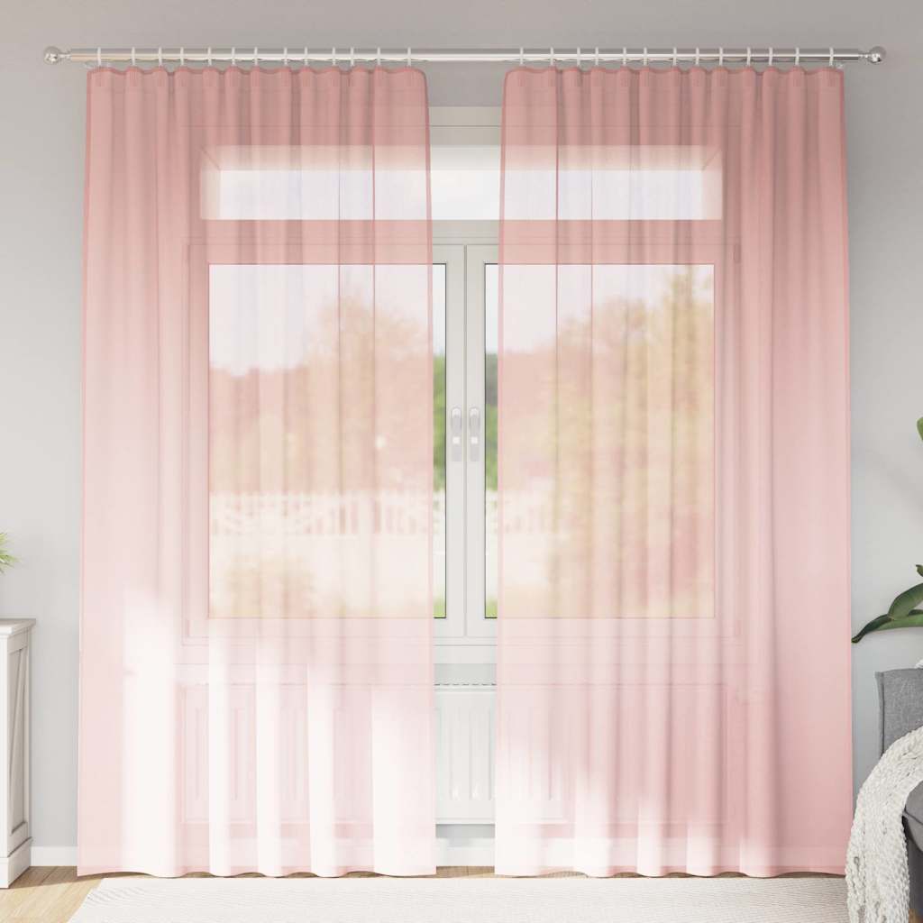 Voile kardinad varrastega taskutega 2 tk Roosa