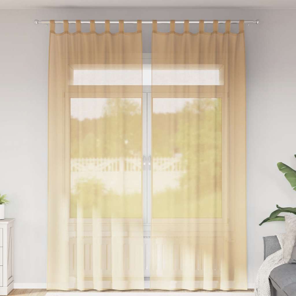 Voile kardinad varrastega taskutega 2 tk Liiv