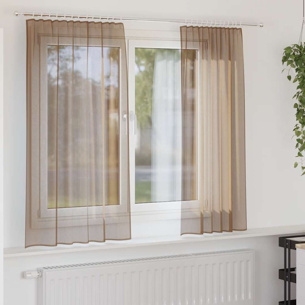 Voile kardinad varrastaskutega 2 tk, helepruunid
