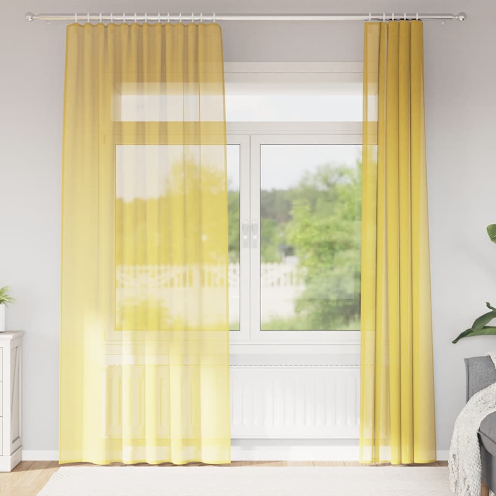 Voile kardinad varrastaskutega 2 tk, kollased