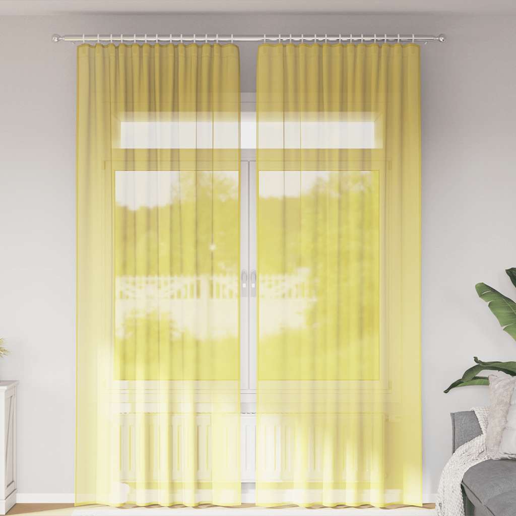 Voile kardinad varrastaskutega 2 tk, kollased