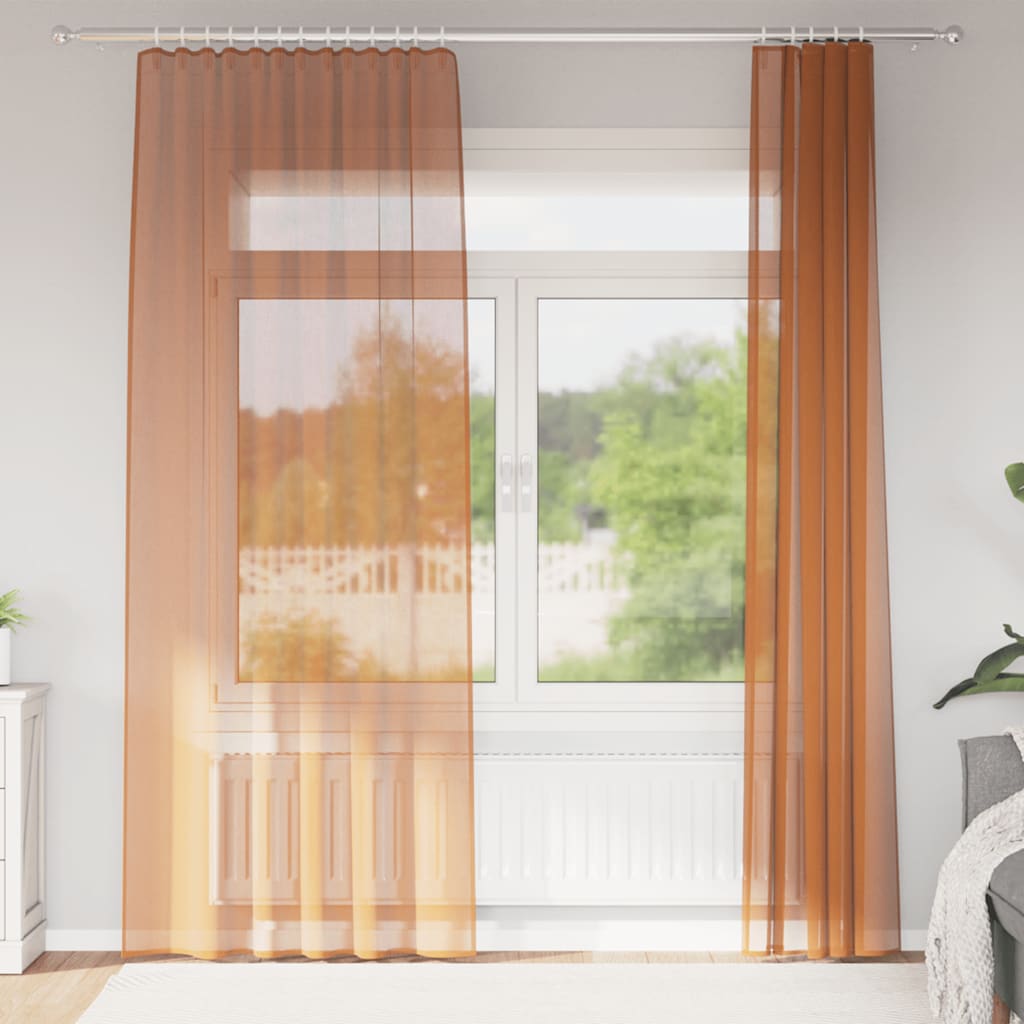 Voile kardinad varrastega taskutega, 2 tk, terrakota