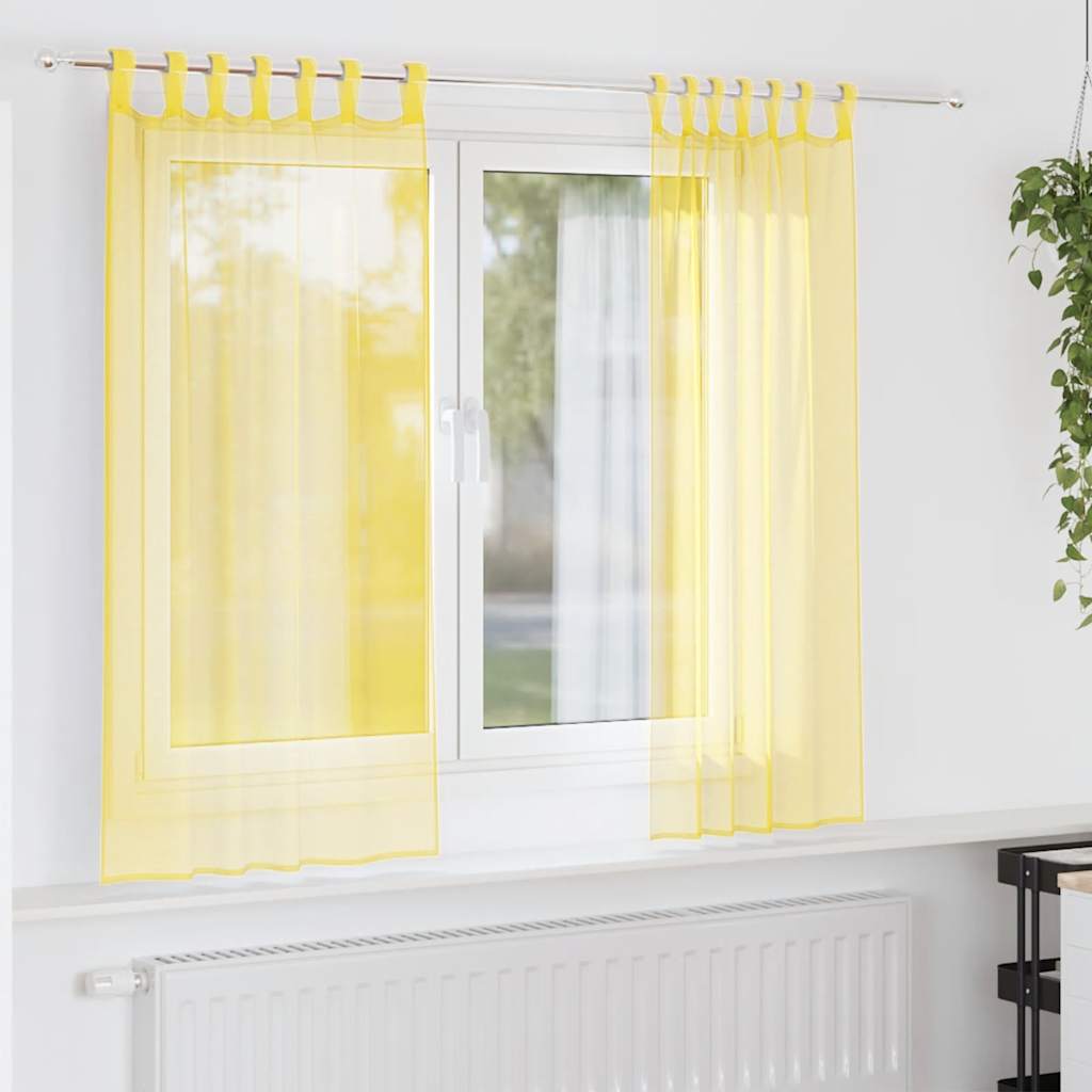 Aasadega voilee kardinad 2 tk, kollane, 140 x 140 cm