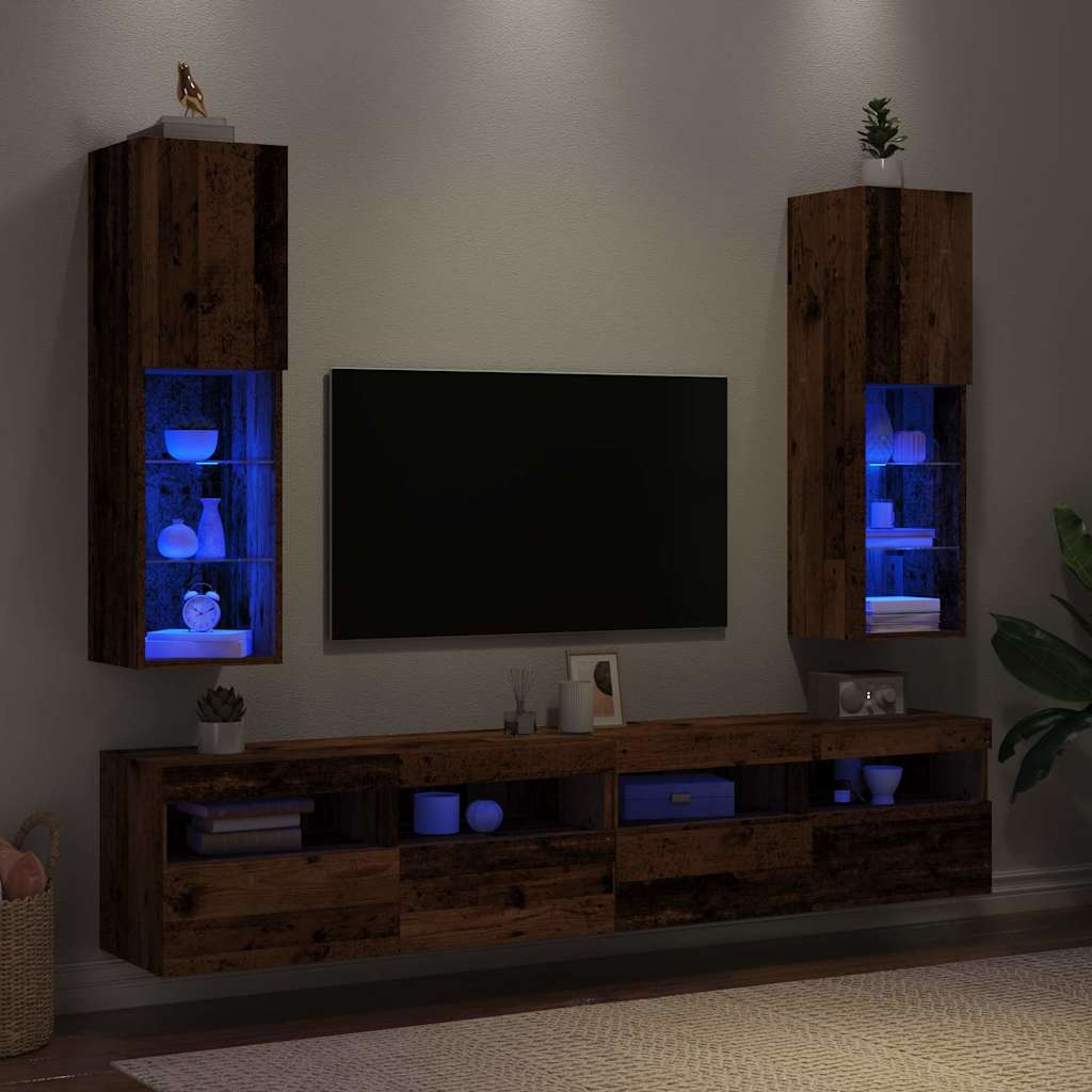 LED-tuledega telerikapid 2 tk, vana puit, 30,5 x 30 x 102 cm