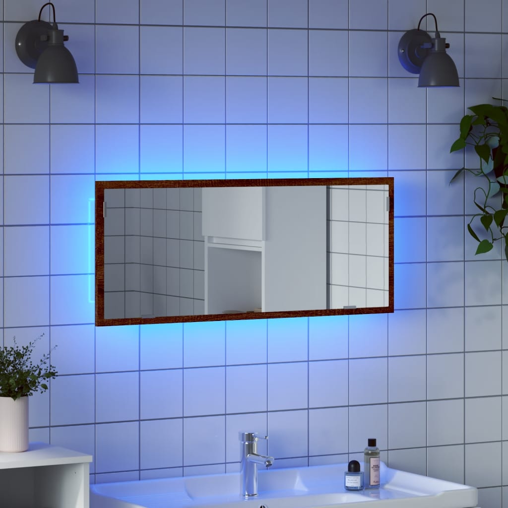 LED vannitoapeegel pruun tamm 100x8,5x37 cm projekteeritud puit