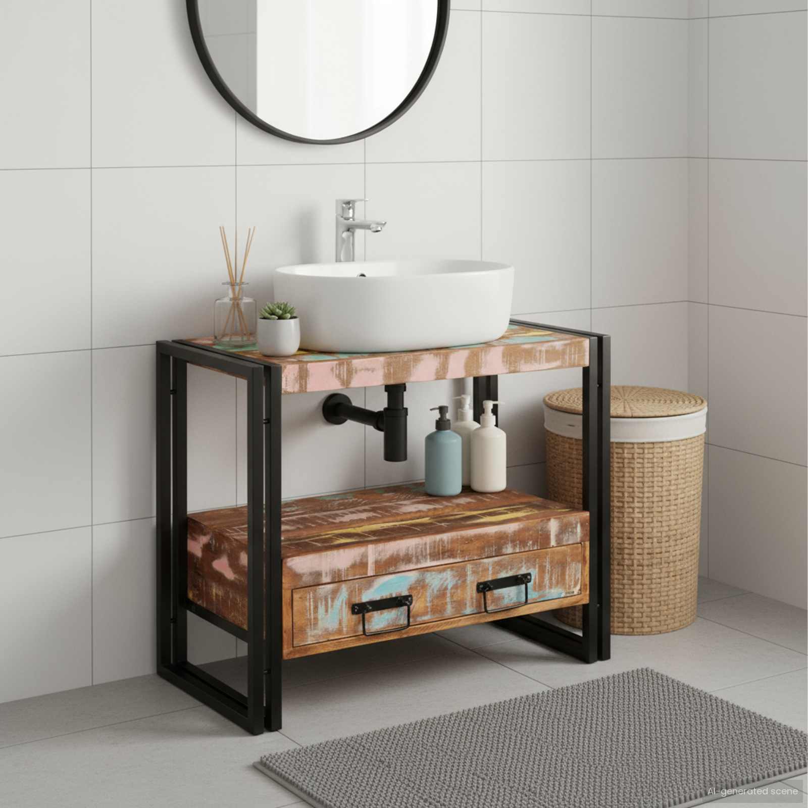 Peegli kapp Mitmevärviline 71 x 33 x 58 cm Tugev taastatud puit
