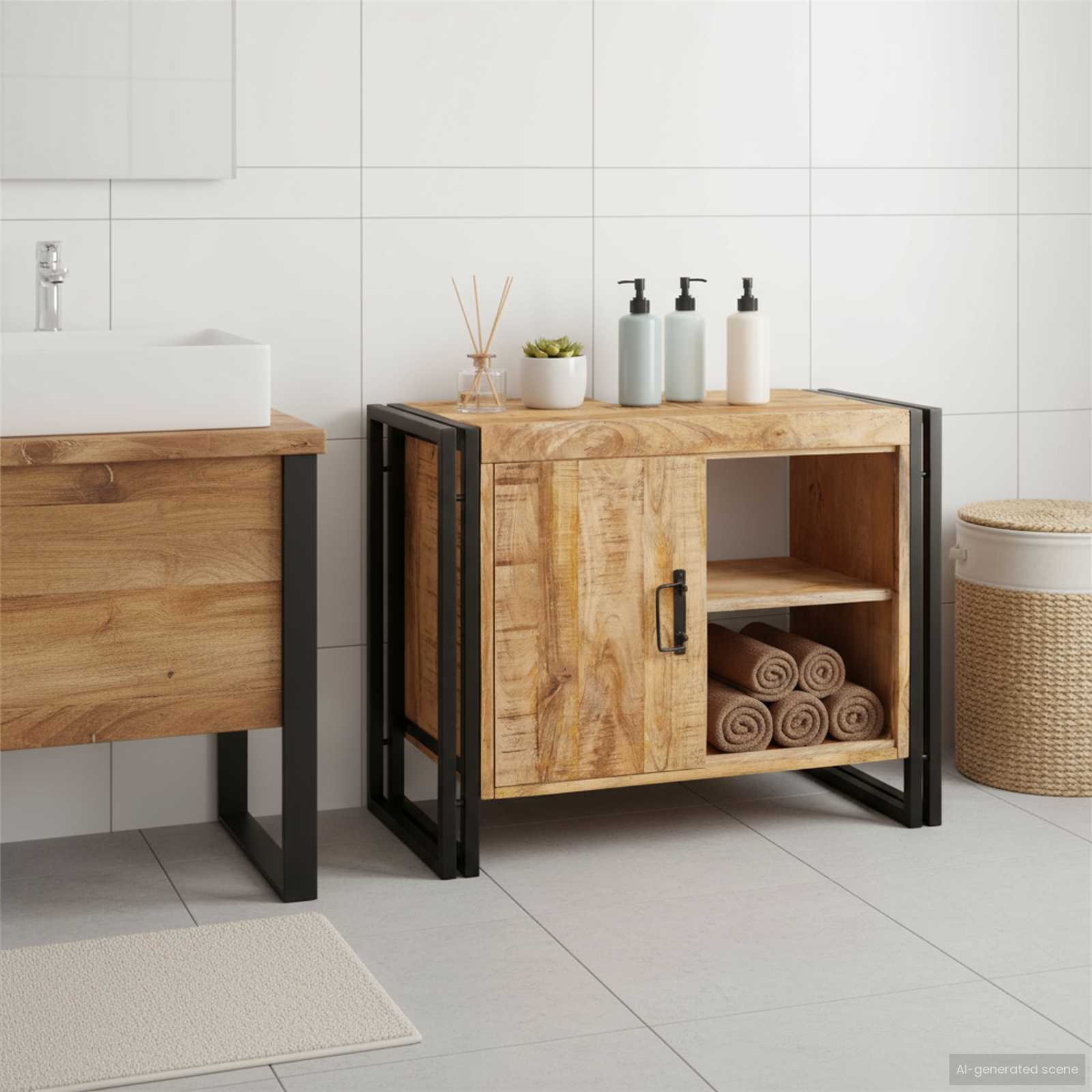 Valamukapp riiuliga Pruun 71 x 33 x 58 cm Tugev mango puu