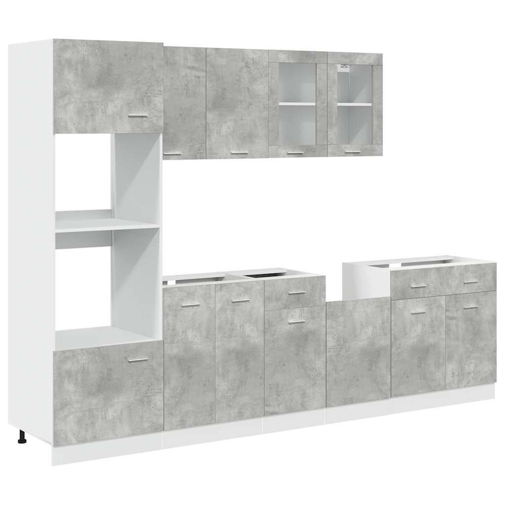 7-osaline köögimööbli komplekt, Lyon, betoonhall, töödeldud puit