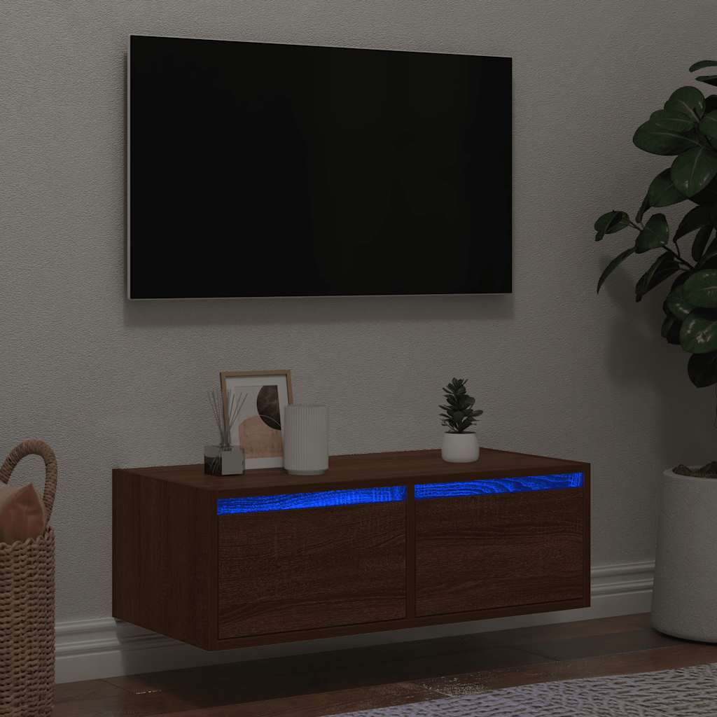 Telerialus LED-tuledega, pruun tamm, 75x35,5x25 cm