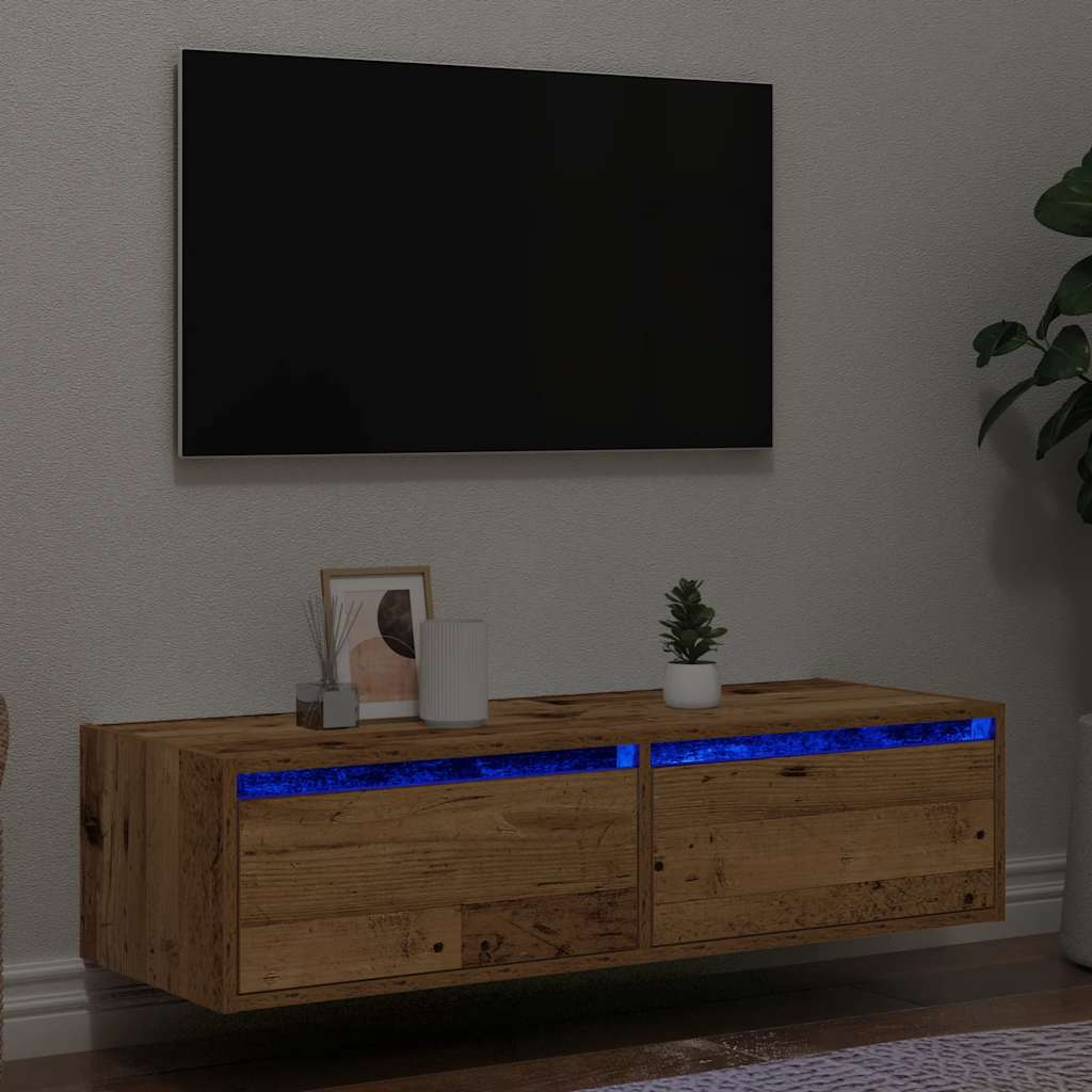 LED-tuledega telerikapp, vana puit, 100X35,5x25 cm