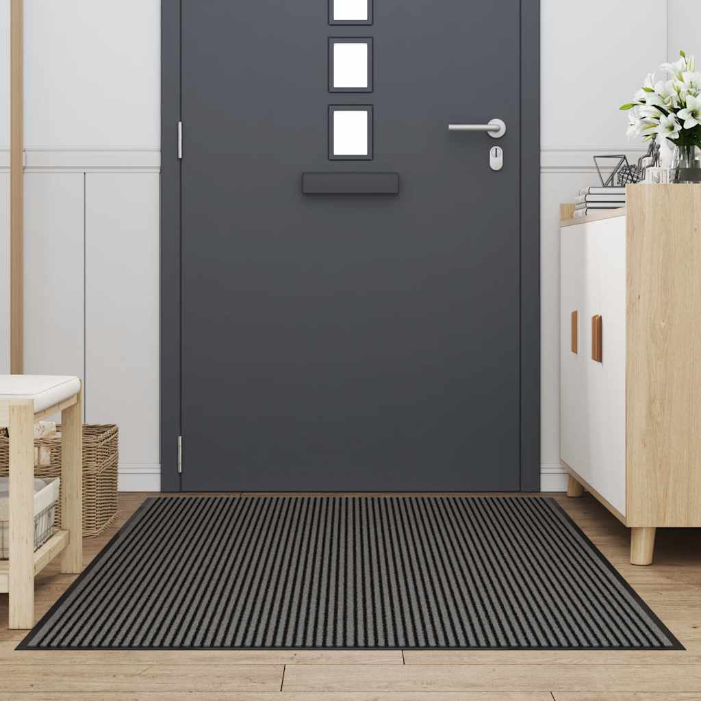 Uksematt, triibuline, must ja hall, 115 x 200 cm