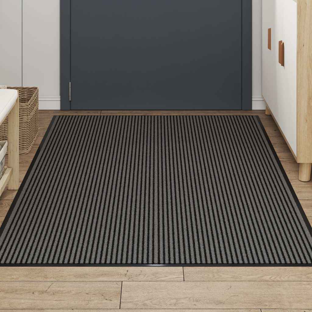 Uksematt, triibuline, must ja hall, 115 x 200 cm