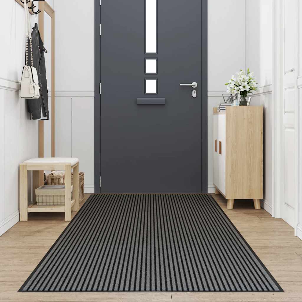 Uksematt, triibuline, must ja hall, 115 x 300 cm