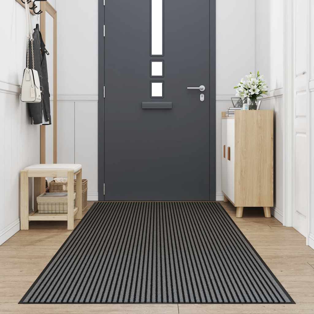Uksematt, triibuline, must ja hall, 115 x 400 cm