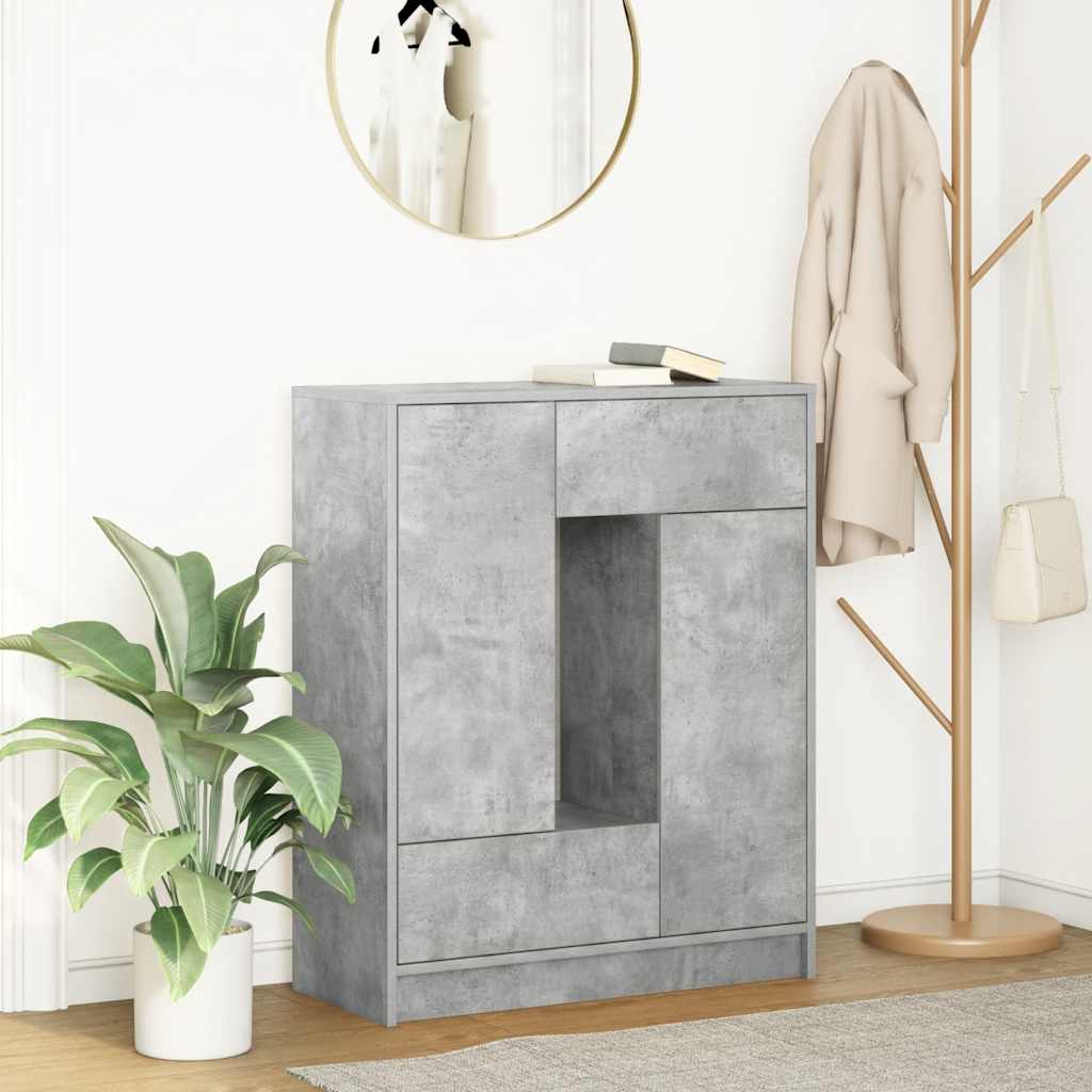Puhvetkapp sahtlitega ja ustega, betoonhall, 73x31x90 cm