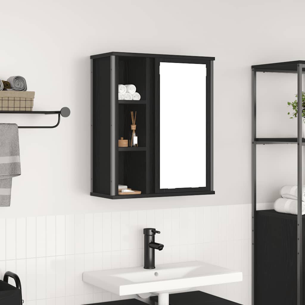 Vannitoa seinakapp peegliga must tamm 50x21x60 cm