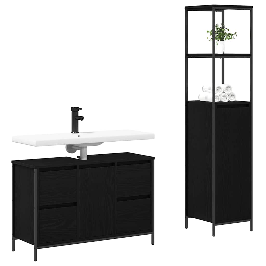 Vannitoa mööbleset 2 tk Must tamm 36 x 35 x 165 cm Tehispuit