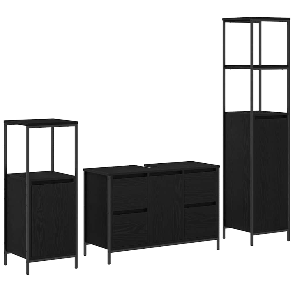 Vannitoa mööbleset 3 tk Must tamm 36 x 35 x 165 cm Tehispuit