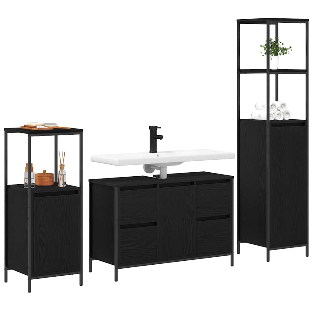 Vannitoa mööbleset 3 tk Must tamm 36 x 35 x 165 cm Tehispuit