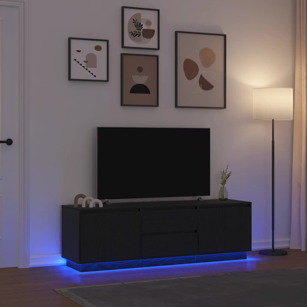 LED-tuledega telerikapp, must tamm, 160,5x41x50 cm