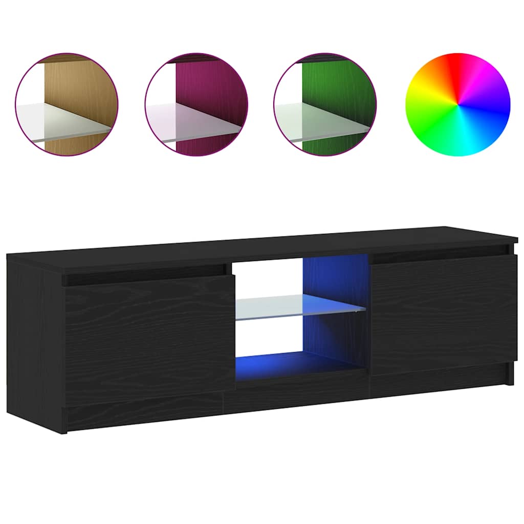 LED-tuledega telerikapp, must tamm, 120 x 30 x 36 cm, töödeldud puit