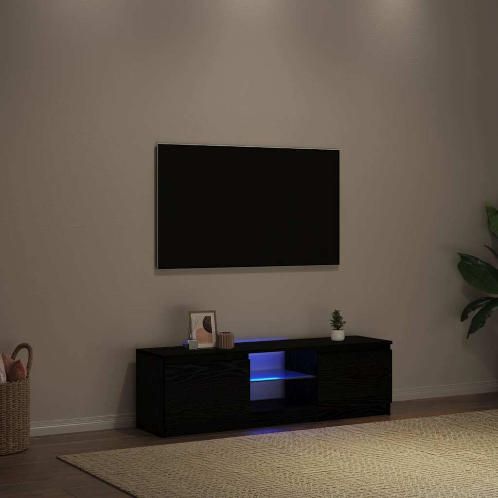 LED-tuledega telerikapp, must tamm, 120 x 30 x 36 cm, töödeldud puit