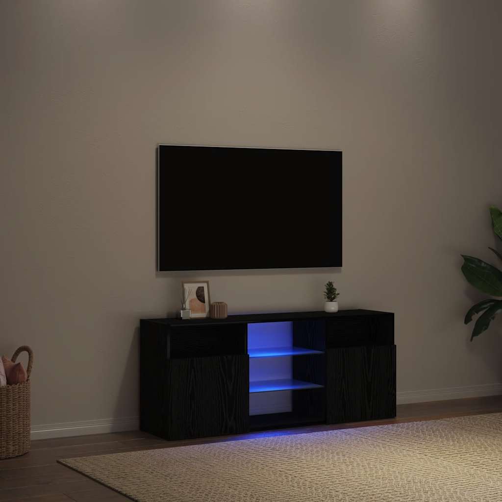 LED-tuledega telerikapp, must tamm, 120 x 30 x 50 cm, töödeldud puit