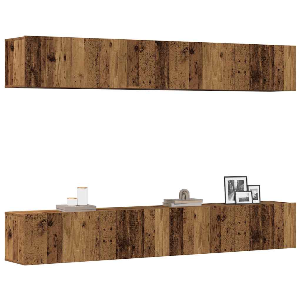 4-osaline seinale kinnitatav telekakappide komplekt, vana puit, 100 x 30 x 30 cm