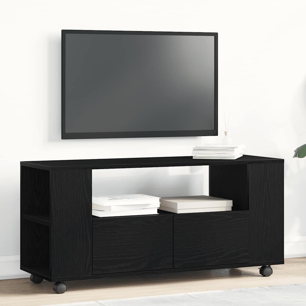 Ratastega telerikapp, must tamm, 102 x 34,5 x 43 cm, töödeldud puit