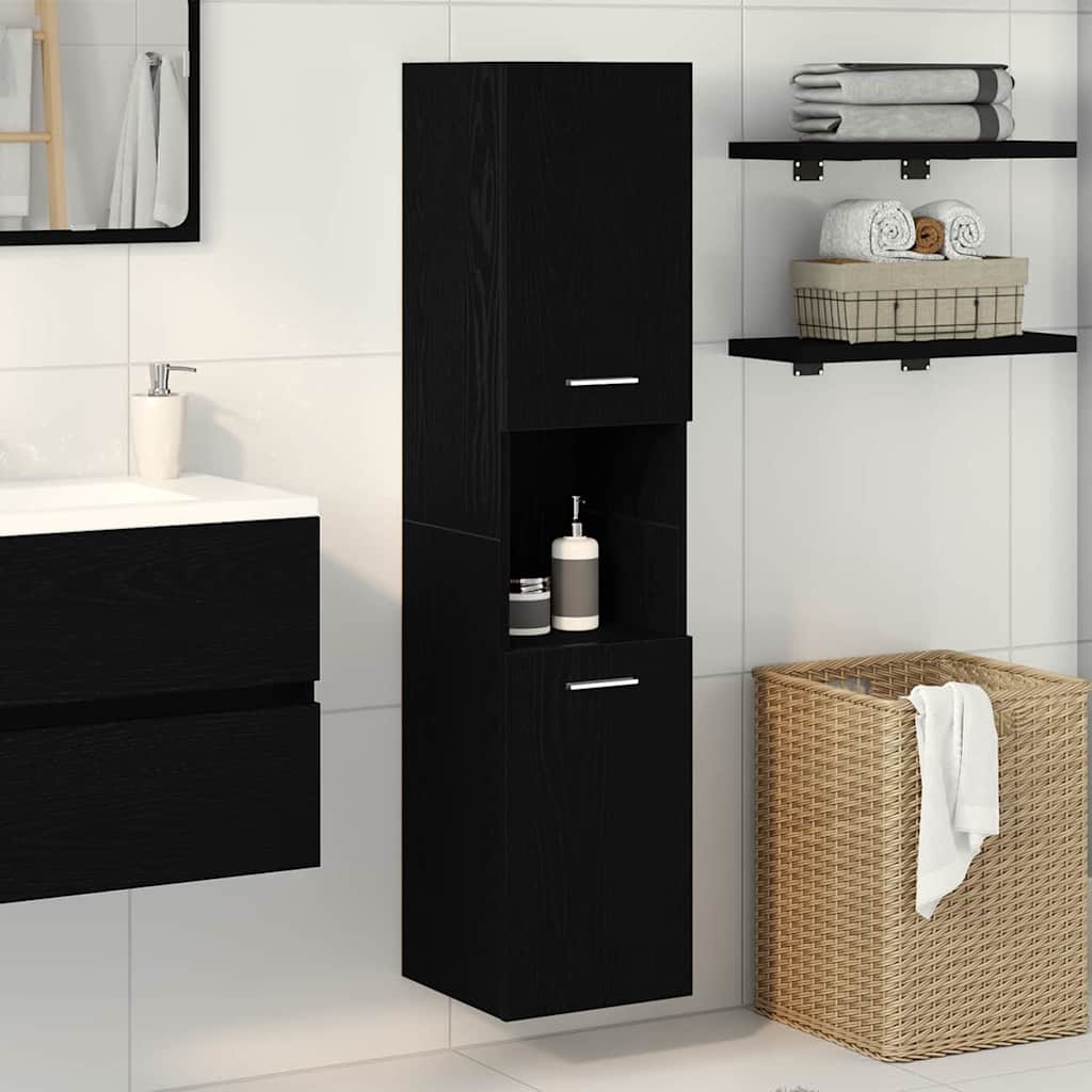 Vannitoa kapp Must tamm 30 x 30 x 130 cm Tehispuit