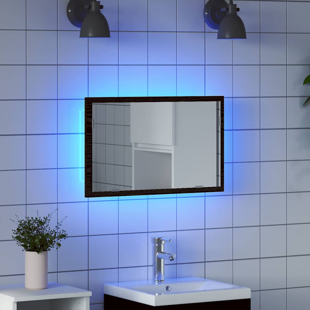Vannitoapeegel LED-tuledega, must tamm, 60 x 8,5 x 37 cm