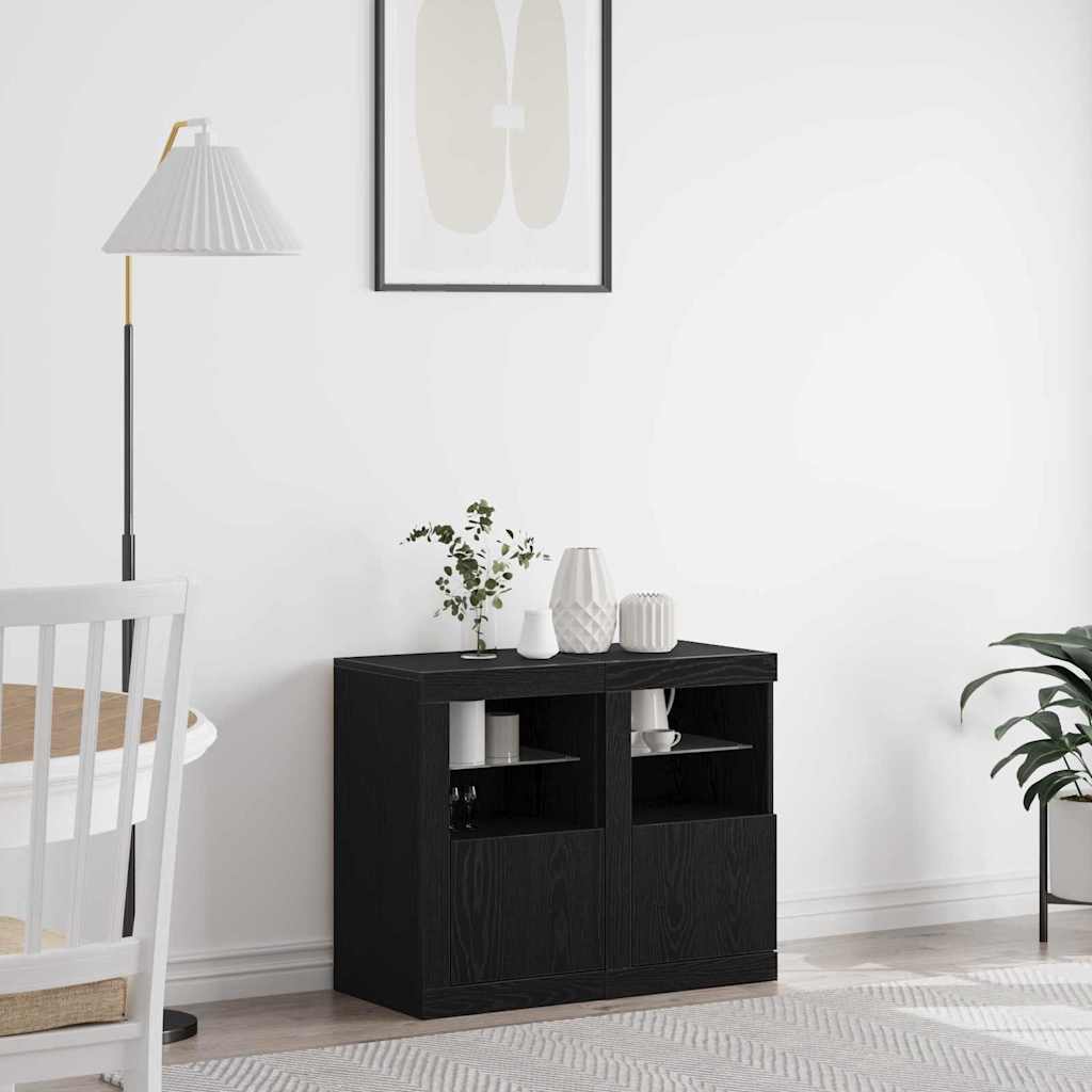 LED Kummuti 2 tk 41 x 37 x 67 cm Tehispuit Must tamm
