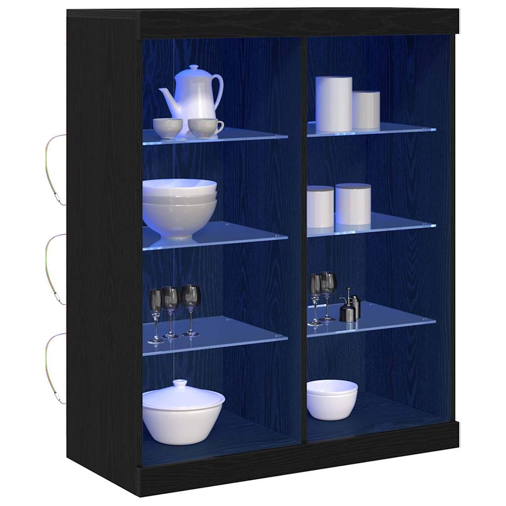 LED Kummuti LED-ribadega Must tamm 81 x 37 x 100 cm Tehispuit