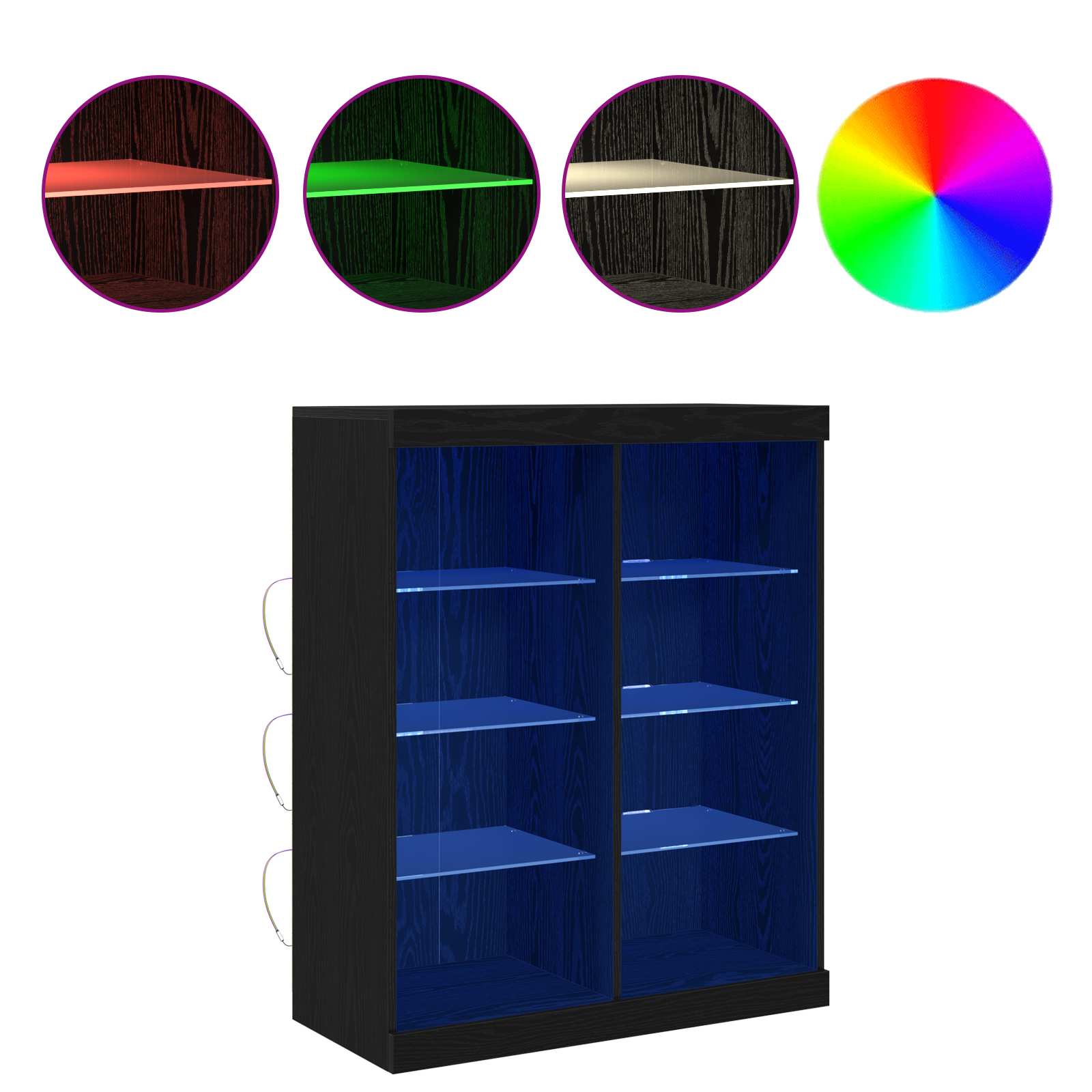 LED Kummuti LED-ribadega Must tamm 81 x 37 x 100 cm Tehispuit