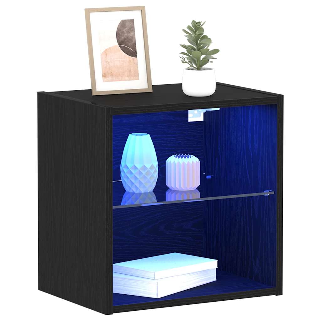 LED-valgustusega rippriiul riiuliga 2 tk Must 40 x 28,5 x 40 cm
