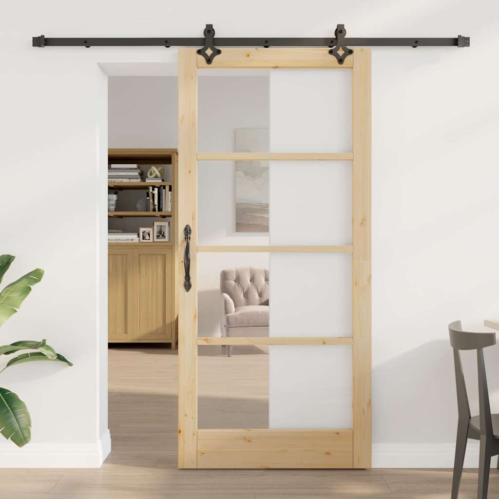 Libisev uks Neutraalne 93 x 202 cm Soe männipuit ja klaas