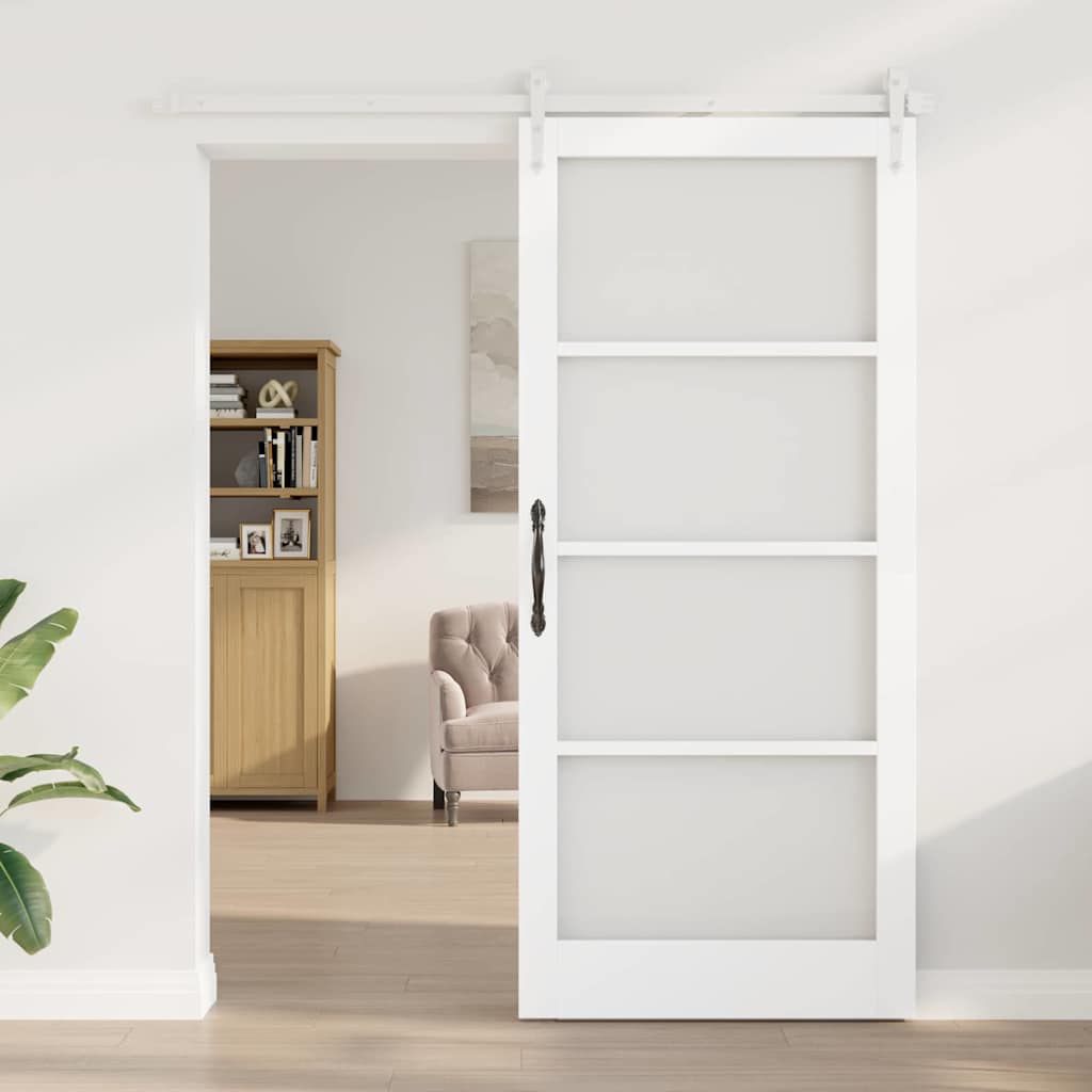 Libisev uks 93 x 211 cm Soe männipuit ja klaas Valge