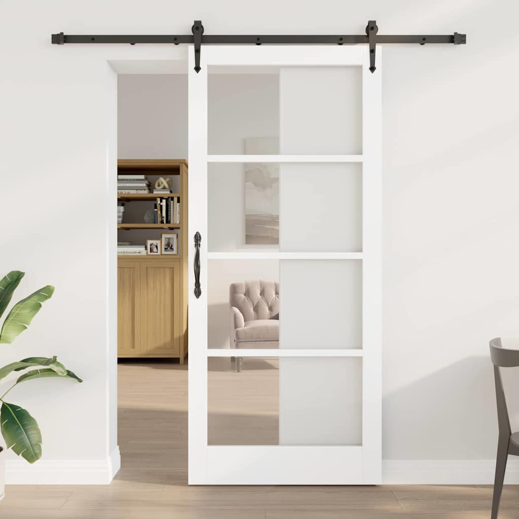 Libisev uks 93 x 211 cm Soe männipuit ja klaas Valge ja must