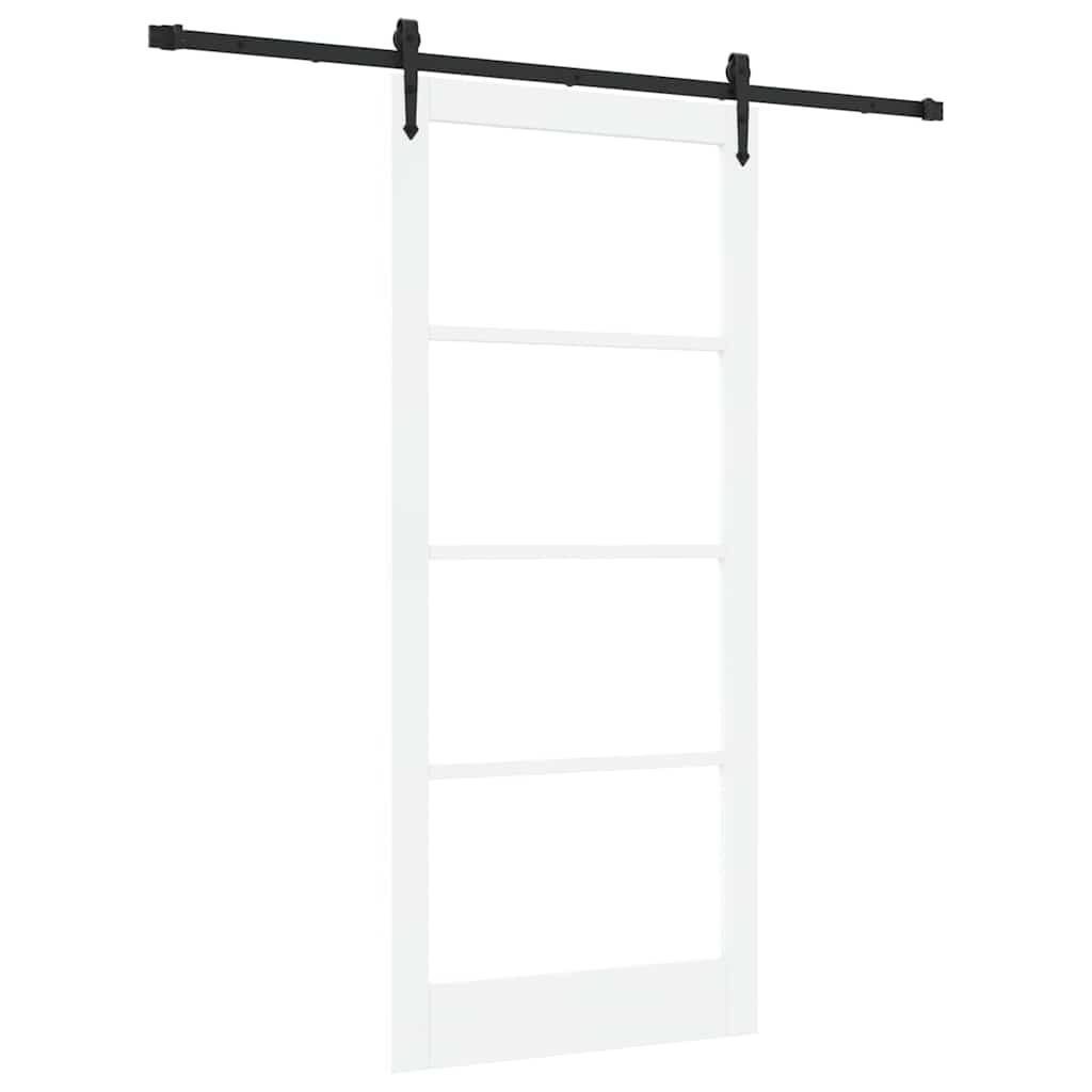 Libisev uks 93 x 211 cm Soe männipuit ja klaas Valge ja must