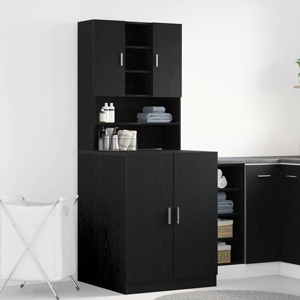 Pesumasina kapp 2 tk Must tamm 70,5 x 71,5 x 181,5 cm Tehispuit