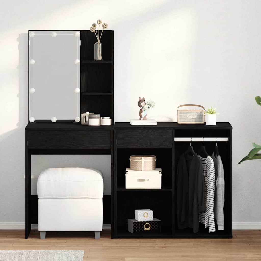 LED Meigilaudade Komplekt Must tamm 140 x 40 x 140 cm Tehispuit