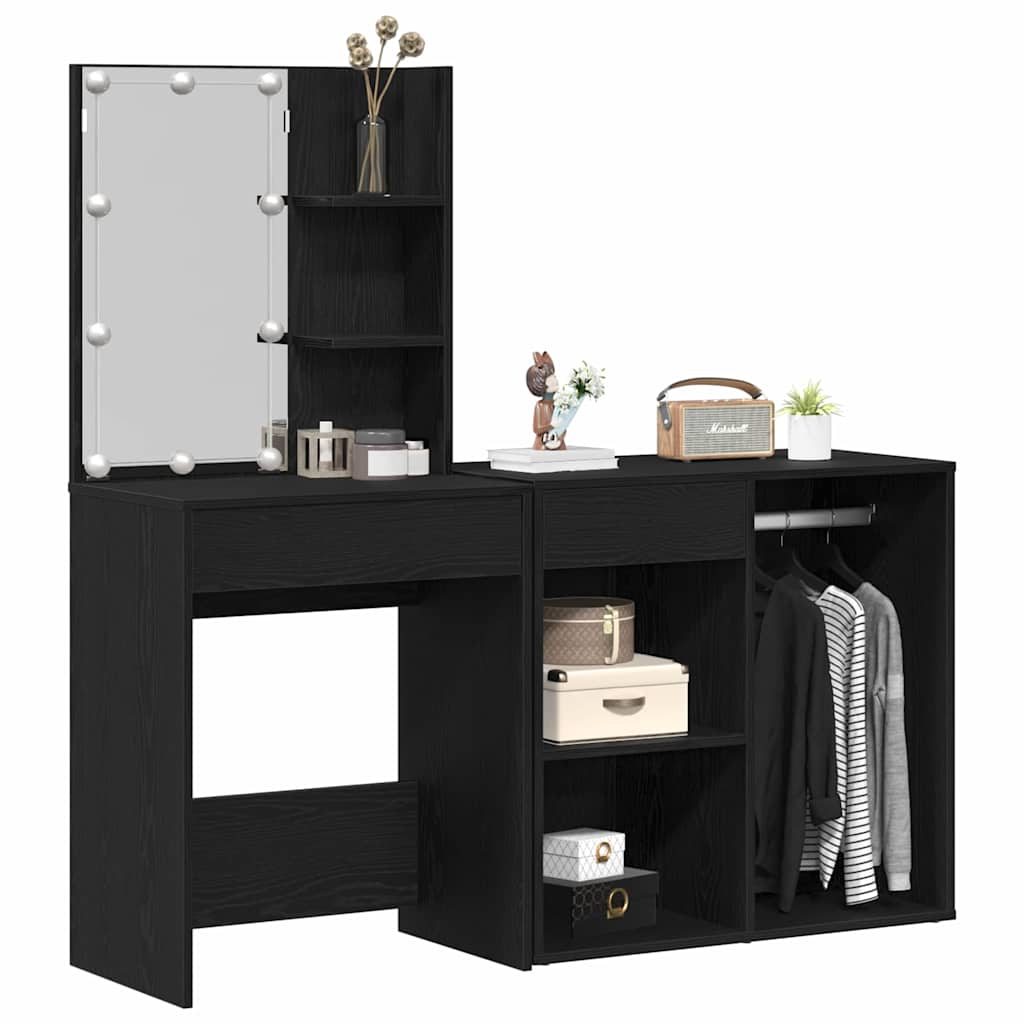 LED Meigilaudade Komplekt Must tamm 140 x 40 x 140 cm Tehispuit