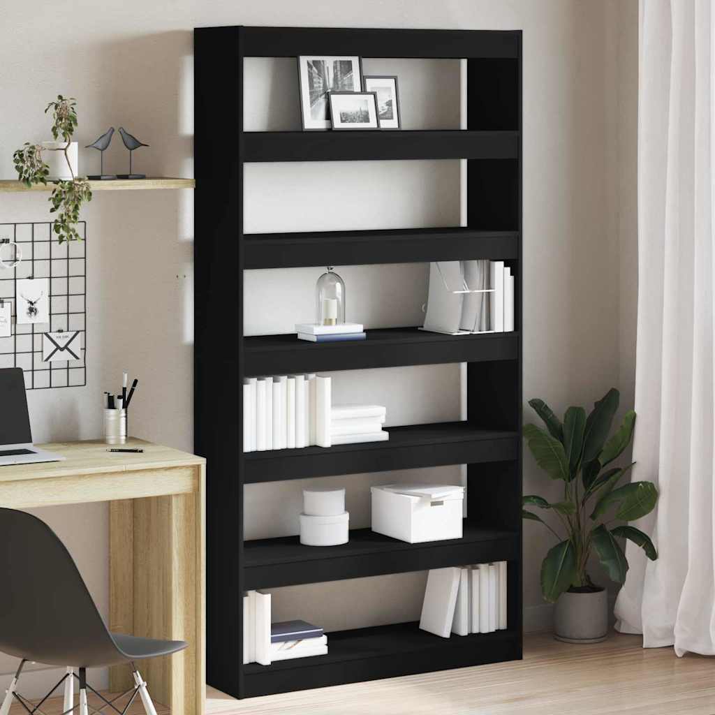 Raamaturiiul 6 tasandit 100 x 30 x 198 cm Tehispuit Must