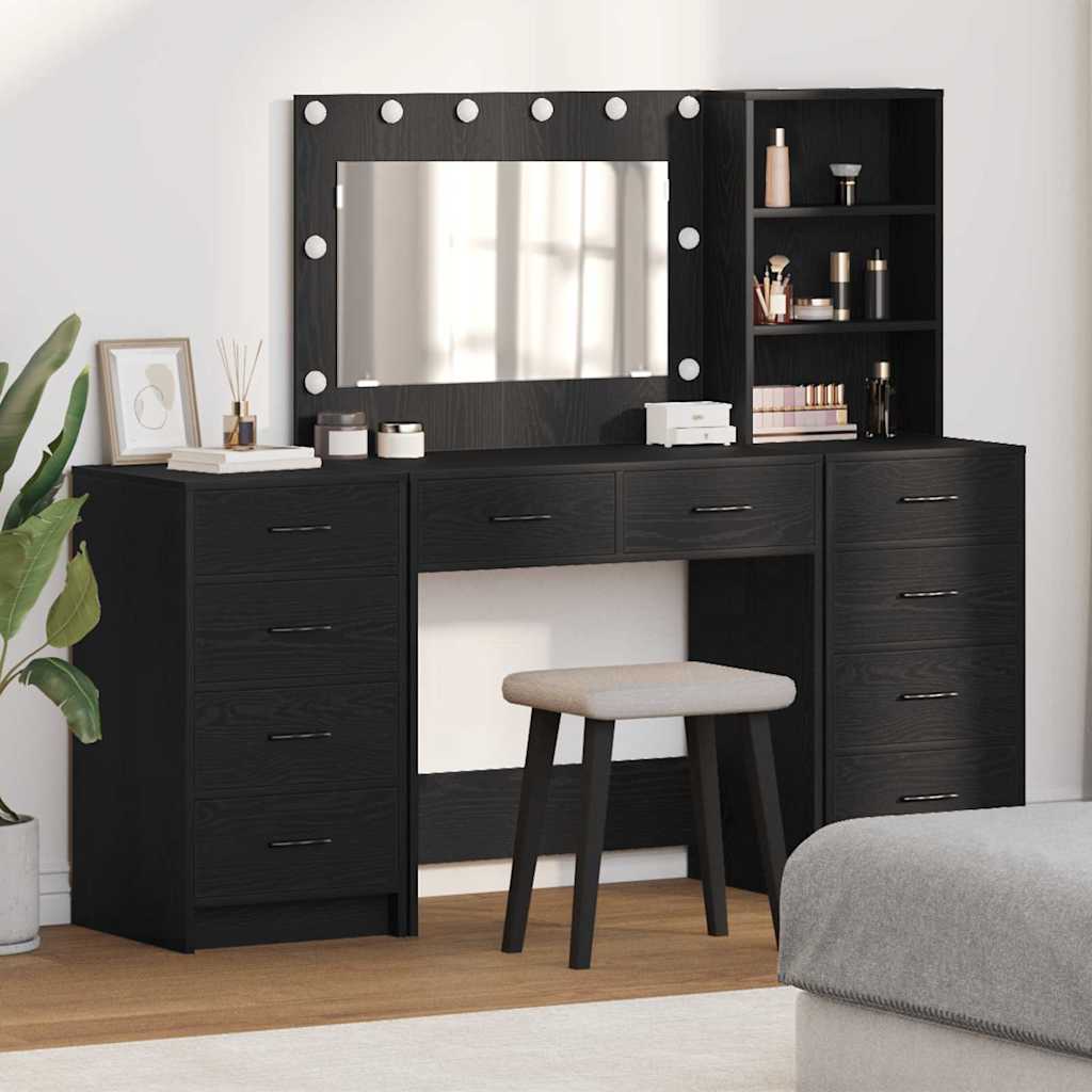 Riietumislaud 3 tk Must tamm 78,5 x 41 x 135 cm Tehispuit
