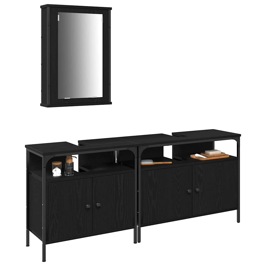 Vannitoa valamud 3 tk Must 80 x 30 x 60 cm Tehispuit