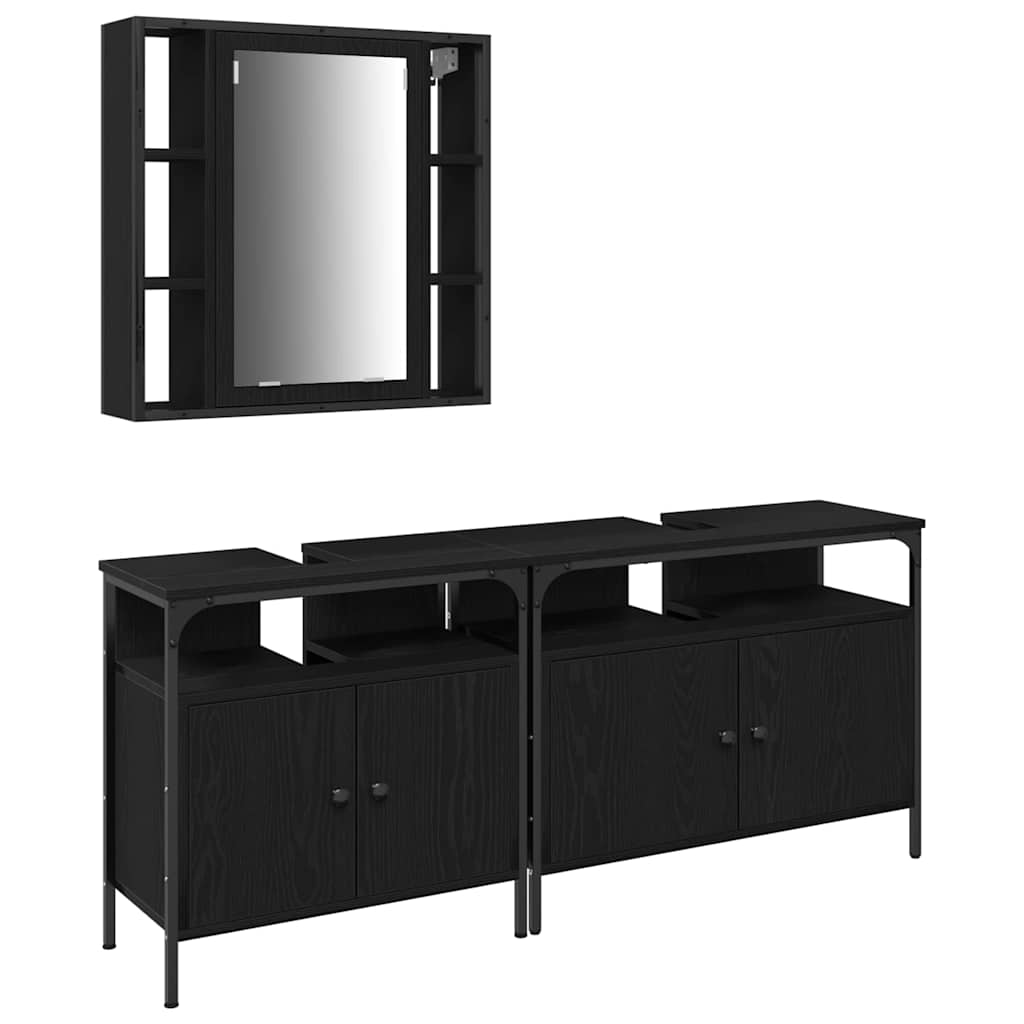 Vannitoa valamud 3 tk Must 80 x 30 x 60 cm Tehispuit